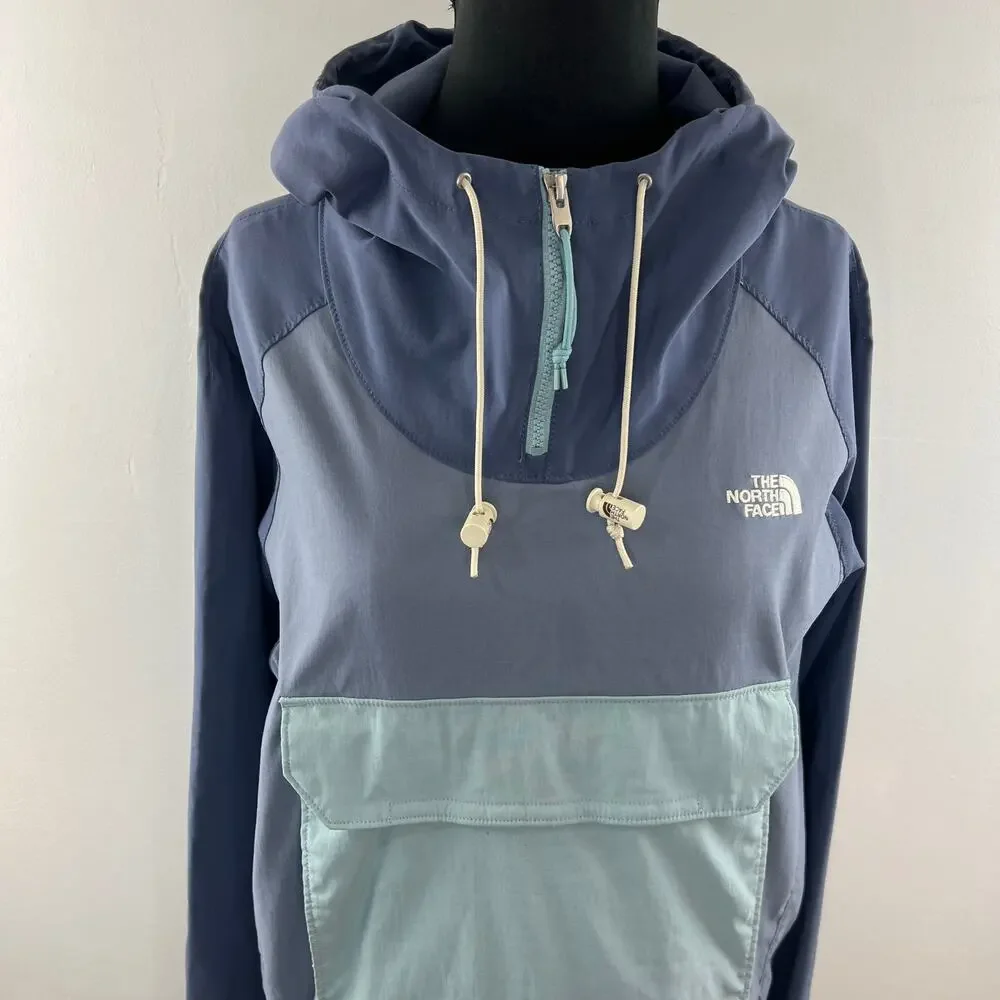 The North Face Blue Gray FANORAK 1/4 Zip Front Pockets Drawstring Jacket Size M